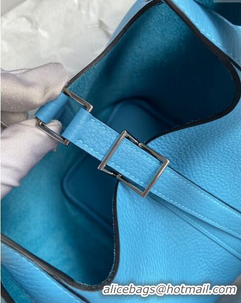 Top Grade Hermes Picotin Lock Bag 18cm/22cm in Taurillon Clemence Leather H0701 North Blue/Silver (Full Handmade)