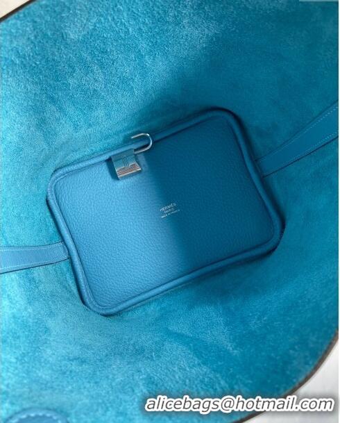 Top Grade Hermes Picotin Lock Bag 18cm/22cm in Taurillon Clemence Leather H0701 North Blue/Silver (Full Handmade)