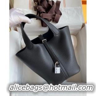 Promotional Hermes Picotin Lock Bag 18cm/22cm in Taurillon Clemence Leather H0701 Black/Silver (Full Handmade)