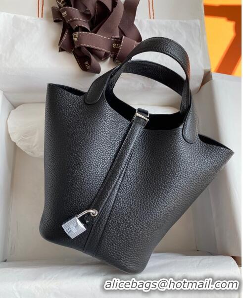 Promotional Hermes Picotin Lock Bag 18cm/22cm in Taurillon Clemence Leather H0701 Black/Silver (Full Handmade)