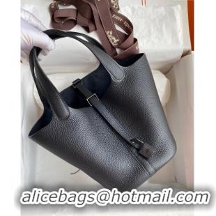 Inexpensive Hermes Picotin Lock Bag 18cm/22cm in Taurillon Clemence Leather H0701 So Black (Full Handmade)