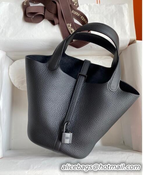 Inexpensive Hermes Picotin Lock Bag 18cm/22cm in Taurillon Clemence Leather H0701 So Black (Full Handmade)