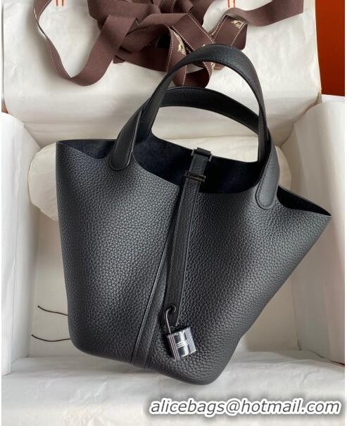 Discount Hermes Picotin Lock Bag 18cm/22cm in Taurillon Clemence Leather H0701 So Black (Full Handmade)