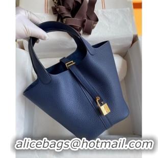 Custom Hermes Picotin Lock Bag 18cm/22cm in Taurillon Clemence Leather H0701Deep Blue/Gold (Full Handmade)