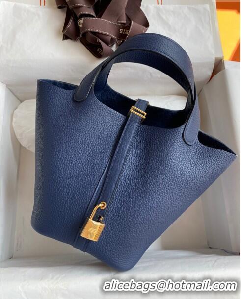 Custom Hermes Picotin Lock Bag 18cm/22cm in Taurillon Clemence Leather H0701Deep Blue/Gold (Full Handmade)