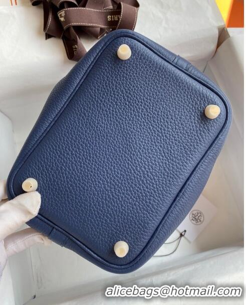 Custom Hermes Picotin Lock Bag 18cm/22cm in Taurillon Clemence Leather H0701Deep Blue/Gold (Full Handmade)