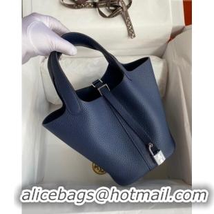 Top Quality Hermes Picotin Lock Bag 18cm/22cm in Taurillon Clemence Leather H0701 Deep Blue/Silver (Full Handmade)