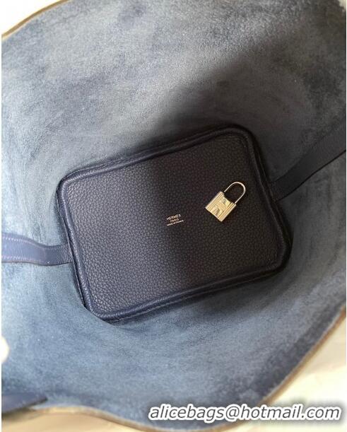 Top Quality Hermes Picotin Lock Bag 18cm/22cm in Taurillon Clemence Leather H0701 Deep Blue/Silver (Full Handmade)