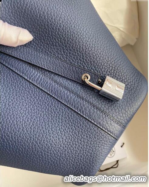 Top Quality Hermes Picotin Lock Bag 18cm/22cm in Taurillon Clemence Leather H0701 Deep Blue/Silver (Full Handmade)