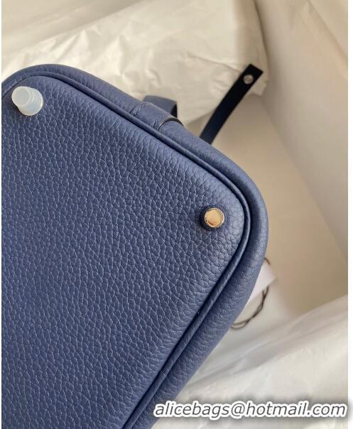 Top Quality Hermes Picotin Lock Bag 18cm/22cm in Taurillon Clemence Leather H0701 Deep Blue/Silver (Full Handmade)