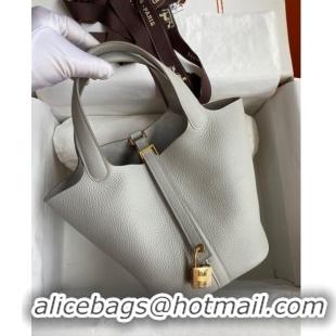 Pretty Style Hermes Picotin Lock Bag 18cm/22cm in Taurillon Clemence Leather H0701 Pearl Grey/Gold (Full Handmade)