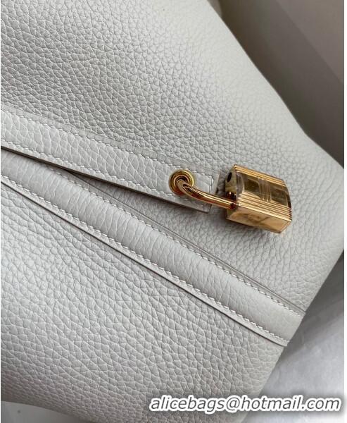 Pretty Style Hermes Picotin Lock Bag 18cm/22cm in Taurillon Clemence Leather H0701 Pearl Grey/Gold (Full Handmade)