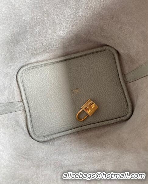 Pretty Style Hermes Picotin Lock Bag 18cm/22cm in Taurillon Clemence Leather H0701 Pearl Grey/Gold (Full Handmade)