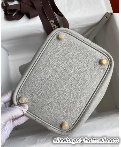 Pretty Style Hermes Picotin Lock Bag 18cm/22cm in Taurillon Clemence Leather H0701 Pearl Grey/Gold (Full Handmade)