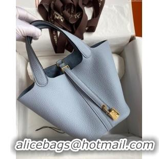 Best Luxury Hermes Picotin Lock Bag 18cm/22cm in Taurillon Clemence Leather H0701 Flaxen Blue/Gold (Full Handmade)