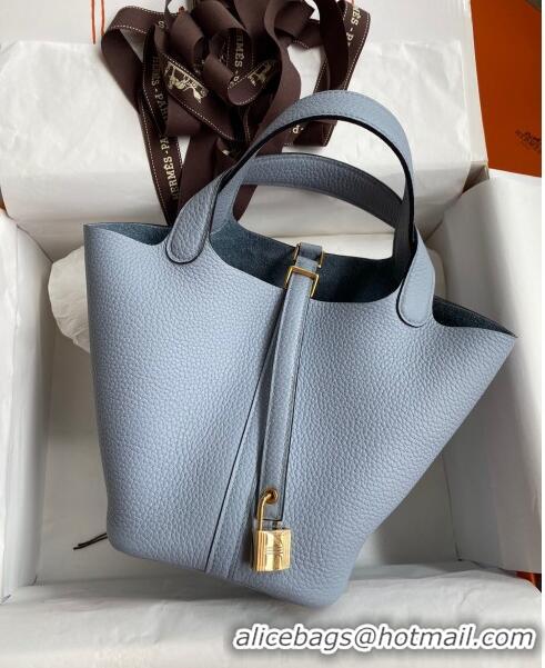 Best Luxury Hermes Picotin Lock Bag 18cm/22cm in Taurillon Clemence Leather H0701 Flaxen Blue/Gold (Full Handmade)