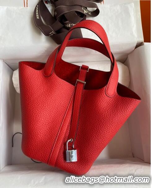 Shop Best Hermes Picotin Lock Bag 18cm/22cm in Taurillon Clemence Leather H0701 Red/Silver (Full Handmade)