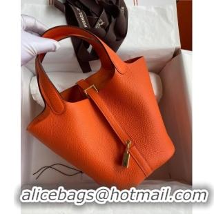 Good Taste Hermes Picotin Lock Bag 18cm/22cm in Taurillon Clemence Leather H0701 Orange/Gold (Full Handmade)