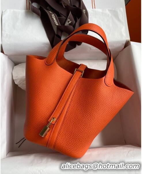 Good Taste Hermes Picotin Lock Bag 18cm/22cm in Taurillon Clemence Leather H0701 Orange/Gold (Full Handmade)