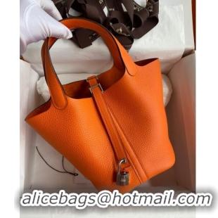 Best Design Hermes Picotin Lock Bag 18cm/22cm in Taurillon Clemence Leather H0701 Orange/Silver (Full Handmade)