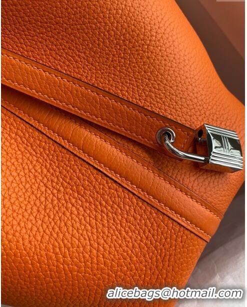 Best Design Hermes Picotin Lock Bag 18cm/22cm in Taurillon Clemence Leather H0701 Orange/Silver (Full Handmade)