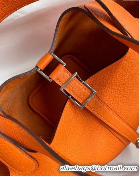 Best Design Hermes Picotin Lock Bag 18cm/22cm in Taurillon Clemence Leather H0701 Orange/Silver (Full Handmade)