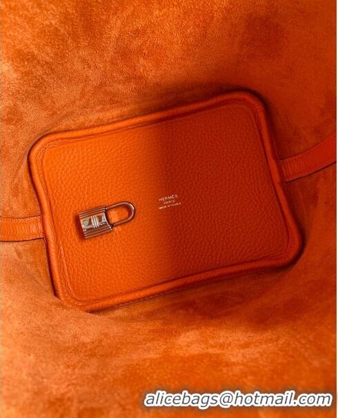 Best Design Hermes Picotin Lock Bag 18cm/22cm in Taurillon Clemence Leather H0701 Orange/Silver (Full Handmade)