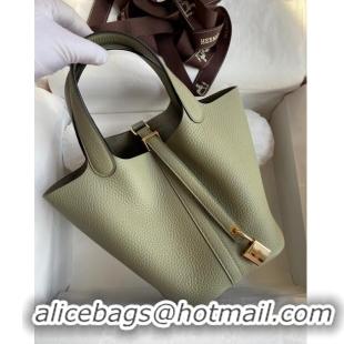 Cheapest Hermes Picotin Lock Bag 18cm/22cm in Taurillon Clemence Leather H0701 Sage Green/Gold (Full Handmade)