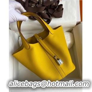 Top Quality Hermes Picotin Lock Bag 18cm/22cm in Taurillon Clemence Leather H0701 Yellow/Silver (Full Handmade)