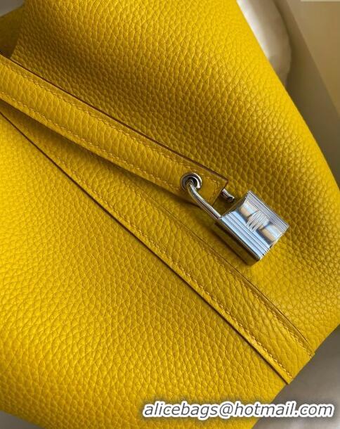 Top Quality Hermes Picotin Lock Bag 18cm/22cm in Taurillon Clemence Leather H0701 Yellow/Silver (Full Handmade)