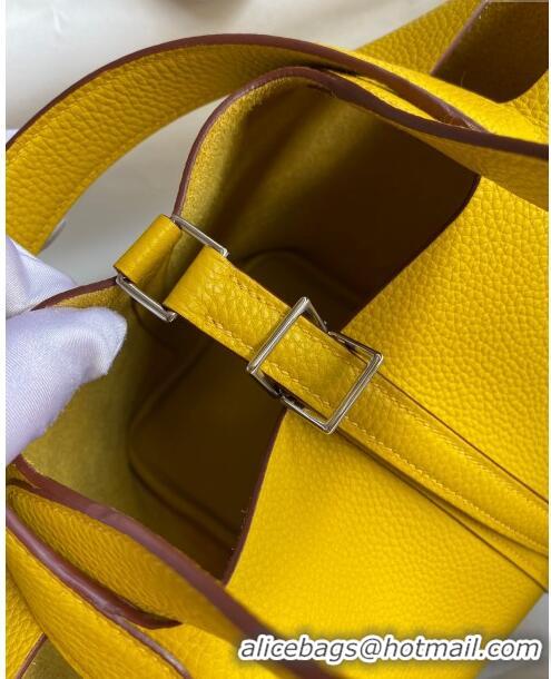 Top Quality Hermes Picotin Lock Bag 18cm/22cm in Taurillon Clemence Leather H0701 Yellow/Silver (Full Handmade)