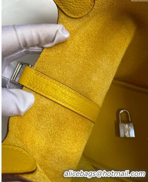 Top Quality Hermes Picotin Lock Bag 18cm/22cm in Taurillon Clemence Leather H0701 Yellow/Silver (Full Handmade)