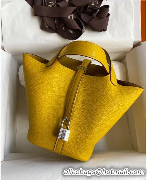 Top Quality Hermes Picotin Lock Bag 18cm/22cm in Taurillon Clemence Leather H0701 Yellow/Silver (Full Handmade)