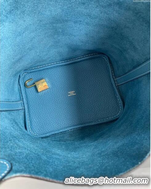 Discount Hermes Picotin Lock Bag 18cm/22cm in Taurillon Clemence Leather H0701 Denim Blue/White/Gold (Full Handmade)