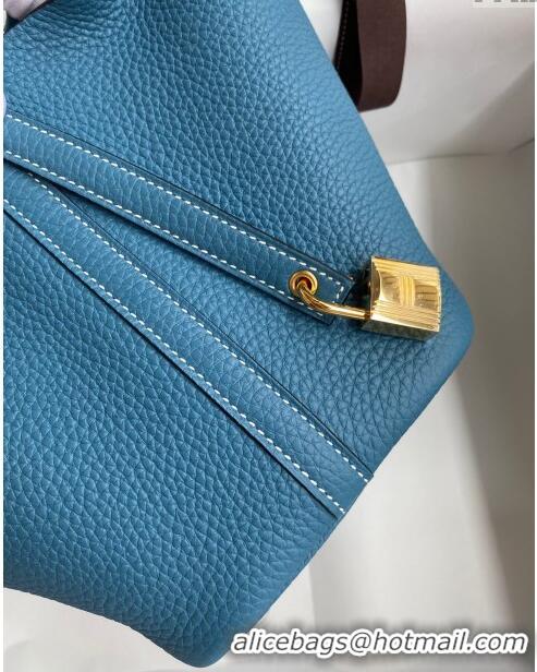 Discount Hermes Picotin Lock Bag 18cm/22cm in Taurillon Clemence Leather H0701 Denim Blue/White/Gold (Full Handmade)