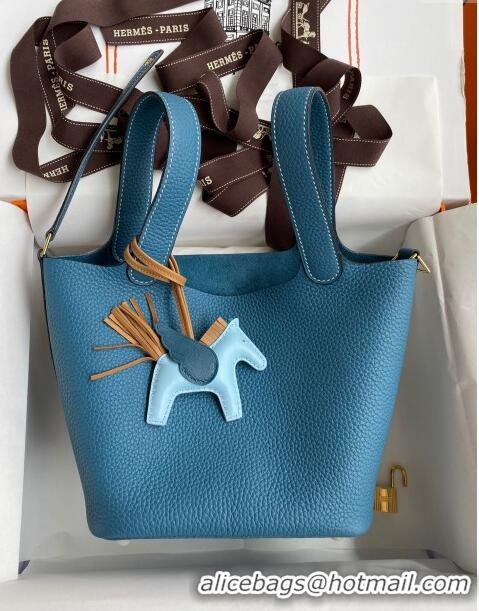 Discount Hermes Picotin Lock Bag 18cm/22cm in Taurillon Clemence Leather H0701 Denim Blue/White/Gold (Full Handmade)