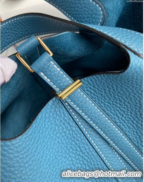 Discount Hermes Picotin Lock Bag 18cm/22cm in Taurillon Clemence Leather H0701 Denim Blue/White/Gold (Full Handmade)