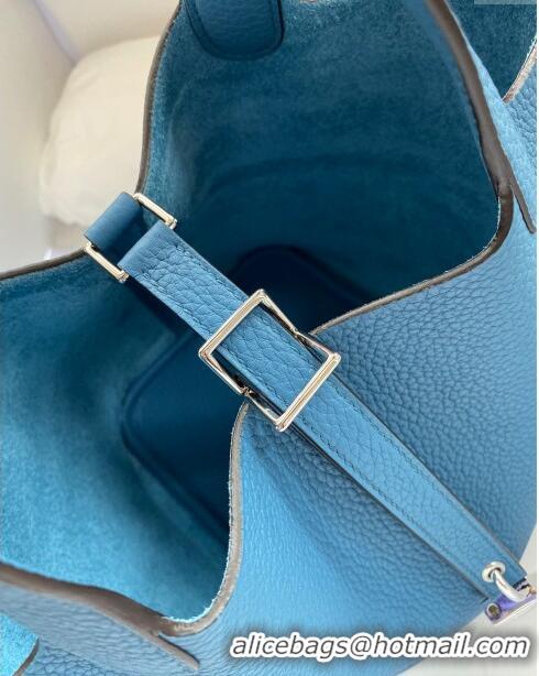 Top Grade Hermes Picotin Lock Bag 18cm/22cm in Taurillon Clemence Leather H0701 Denim Blue/Silver (Full Handmade)