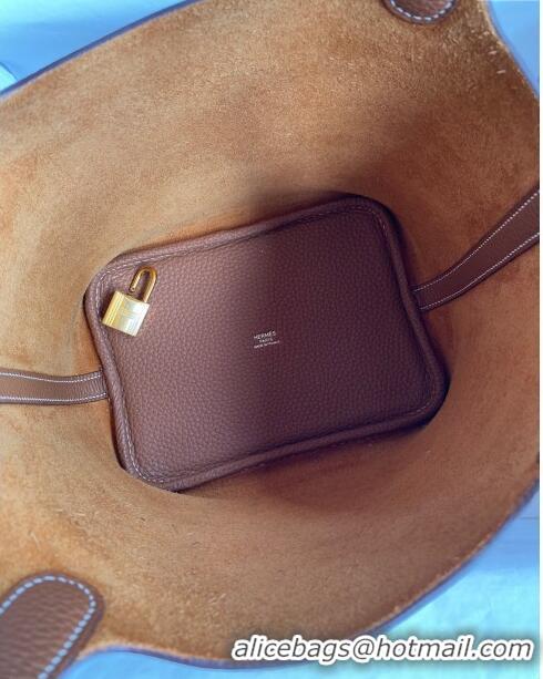 Shop Grade Hermes Picotin Lock Bag 18cm/22cm in Taurillon Clemence Leather H0701 Brown/Gold (Full Handmade)