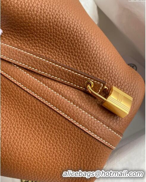 Shop Grade Hermes Picotin Lock Bag 18cm/22cm in Taurillon Clemence Leather H0701 Brown/Gold (Full Handmade)