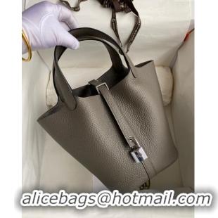 Most Popular Hermes Picotin Lock Bag 18cm/22cm in Taurillon Clemence Leather H0701 Tinware Grey/Silver (Full Handmade)