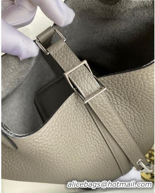 Most Popular Hermes Picotin Lock Bag 18cm/22cm in Taurillon Clemence Leather H0701 Tinware Grey/Silver (Full Handmade)