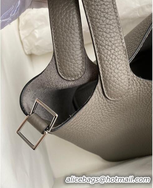 Most Popular Hermes Picotin Lock Bag 18cm/22cm in Taurillon Clemence Leather H0701 Tinware Grey/Silver (Full Handmade)