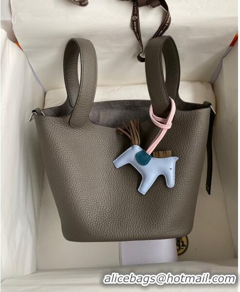 Most Popular Hermes Picotin Lock Bag 18cm/22cm in Taurillon Clemence Leather H0701 Tinware Grey/Silver (Full Handmade)