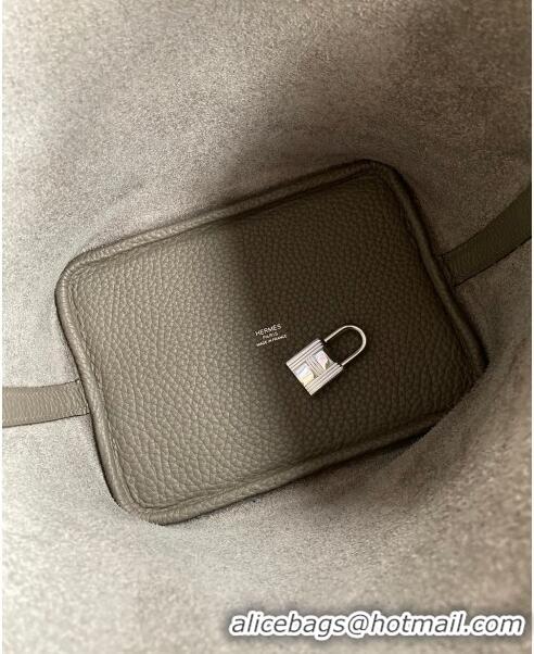 Most Popular Hermes Picotin Lock Bag 18cm/22cm in Taurillon Clemence Leather H0701 Tinware Grey/Silver (Full Handmade)