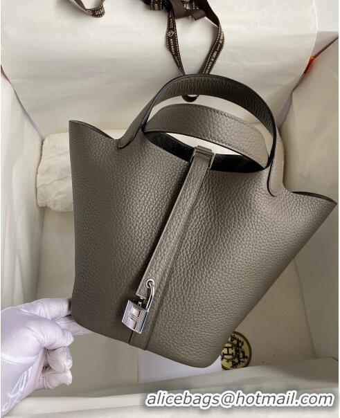 Most Popular Hermes Picotin Lock Bag 18cm/22cm in Taurillon Clemence Leather H0701 Tinware Grey/Silver (Full Handmade)