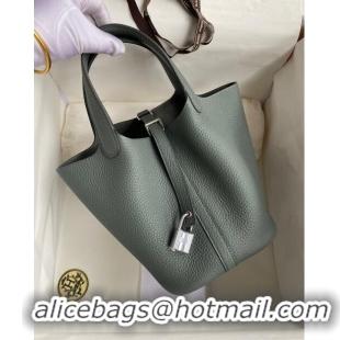 Well Crafted Hermes Picotin Lock Bag 18cm/22cm in Taurillon Clemence Leather H0701 Almond Green/Silver (Full Handmade)