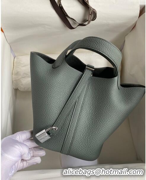 Well Crafted Hermes Picotin Lock Bag 18cm/22cm in Taurillon Clemence Leather H0701 Almond Green/Silver (Full Handmade)