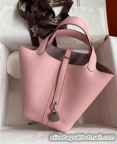 Luxurious Hermes Picotin Lock Bag 18cm/22cm in Taurillon Clemence Leather H0701 3Q Pink/Silver (Full Handmade)