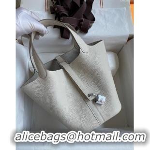 Best Grade Hermes Picotin Lock Bag 18cm/22cm in Taurillon Clemence Leather H0701 Milk Shake White/Silver (Full Handmade)